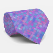 Roze, Blauwe en Paarse Vierkanten Stropdas (Opgerold)