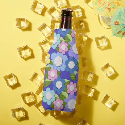 Roze blauwe en Paarse viltstijlbloemen, zodat ze l Flesjeskoeler (Insitu Zomer)