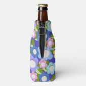 Roze blauwe en Paarse viltstijlbloemen, zodat ze l Flesjeskoeler (Fles Achterkant)