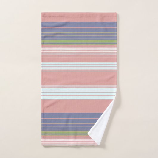 Roze, blauwe en verticale strepen van olijven. bad bad handdoek (Handdoek)
