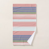 Roze, blauwe en verticale strepen van olijven. bad handdoek (Handdoek)