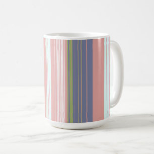Roze, blauwe en verticale strepen van olijven. koffiemok