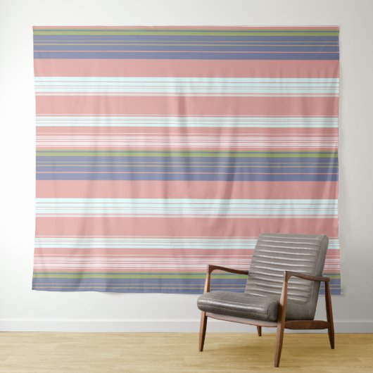 Roze, blauwe en verticale strepen van olijven. wandkleed (In Situ (horizontaal))