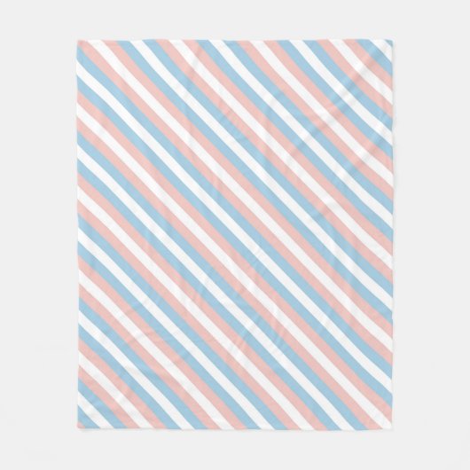 Roze, blauwe en witte diagonale streep fleece deken (Voorkant)