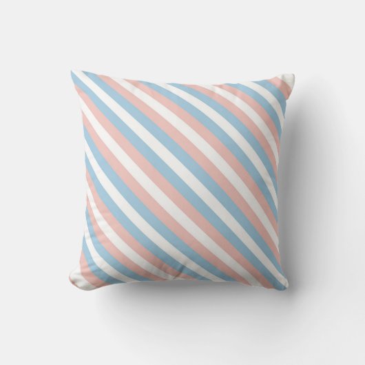 Roze, blauwe en witte diagonale streep kussen (Voorkant)