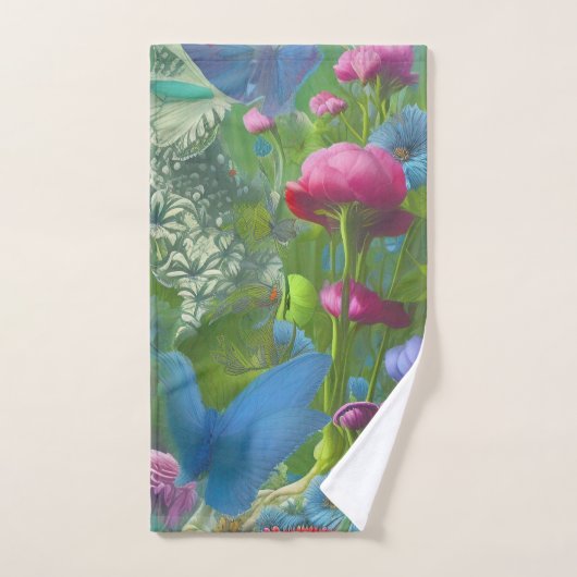 Roze, blauwe en witte floraal bad handdoek (Handdoek)
