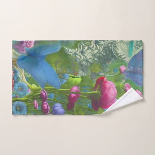 Roze, blauwe en witte floraal bad handdoek (Handdoek)