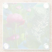 Roze, blauwe en witte floraal glazen onderzetter (Achterkant)