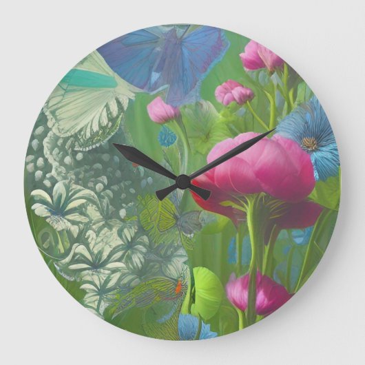 Roze, blauwe en witte floraal grote klok (Voorkant)