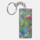 Roze, blauwe en witte floraal sleutelhanger (Voorkant Links)