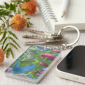 Roze, blauwe en witte floraal sleutelhanger (Voorkant Rechts)