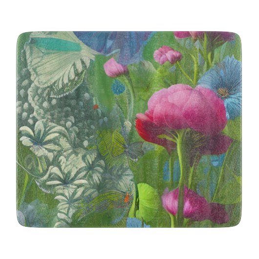 Roze, blauwe en witte floraal snijplank (Voorkant)