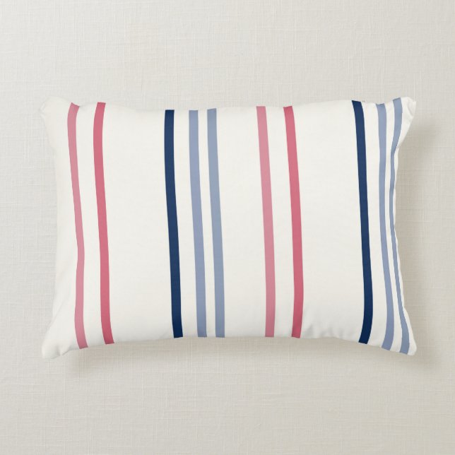 Roze blauwe en witte strepen accent kussen (Voorkant)