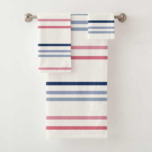 Roze blauwe en witte strepen bad handdoek (Insitu)