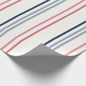 Roze blauwe en witte strepen cadeaupapier (Hoek)