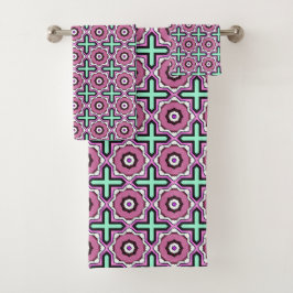 Roze, blauwe en zwarte geometrische patroon Handdo Bad Handdoek
