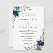 Roze blauwe eucalyptus Floral Wedding Invitat Kaart (Voorkant)