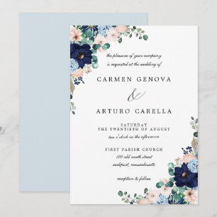 Roze blauwe eucalyptus Floral Wedding Invitat Kaart