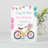 Roze & Blauwe Fiets Verjaardagsfeestje Kaart (Staand voorkant)