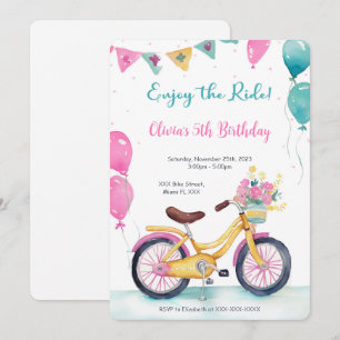Roze & Blauwe Fiets Verjaardagsfeestje Kaart