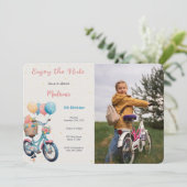Roze & Blauwe Fiets Verjaardagsfoto Kaart (Staand voorkant)