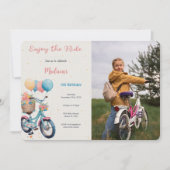 Roze & Blauwe Fiets Verjaardagsfoto Kaart (Voorkant)