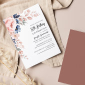 Roze Blauwe Floral 80e verjaardag Uitnodiging