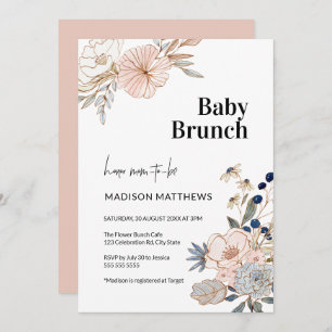 Roze blauwe  Floral Baby Brunch Shower Kaart