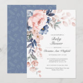 Roze Blauwe Floral Baby shower Kaart (Voorkant / Achterkant)