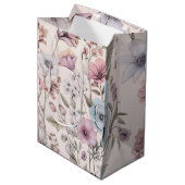 Roze & Blauwe Floral Design Gift Bag Medium Cadeauzakje (Voorkant Gekanteld)