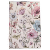 Roze & Blauwe Floral Design Gift Bag Medium Cadeauzakje (Achterkant)