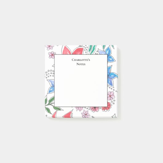  Roze Blauwe Floral Naam Terug naar School Post-it® Notes (Voorkant)