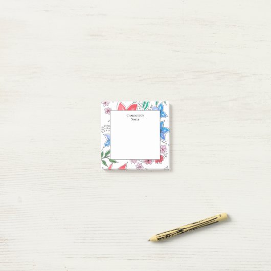 Roze Blauwe Floral Naam Terug naar School Post-it® Notes (Op bureau)