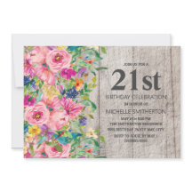 Roze Blauwe Floral Rustic Wood 21st Birthday Party