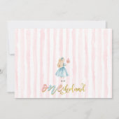 Roze Blauwe Foto Alice Onederland 1e verjaardag Kaart (Achterkant)