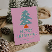  Roze Blauwe Funky Tree Christmas Non-Photo Feestdagenkaart