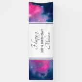 Roze & Blauwe Galaxy Nebula & Sterren Verjaardag Spandoek (Verticaal)