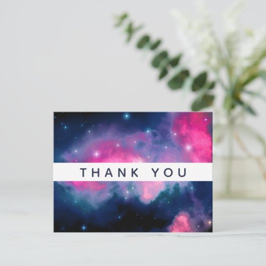 Roze & Blauwe Galaxy & Stars Abstract Bedankt Briefkaart (Staand voorkant)