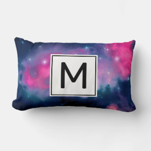 Roze & Blauwe Galaxy & Sterren Abstract Monogram Kussen