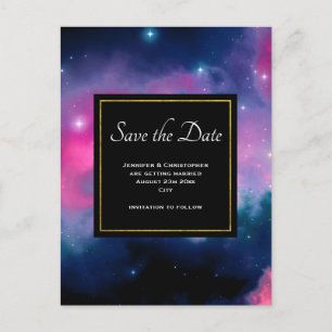 Roze & Blauwe Galaxy & Sterren Abstract Save the D Briefkaart
