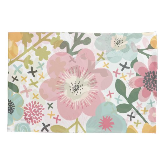 Roze blauwe geel moderne Floral Kussensloop (Achterkant)