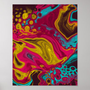 Roze blauwe gele Abstracte acrylvezel Poster