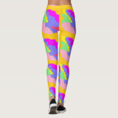Roze blauwe gele bladerwolken vormen kleine patron leggings (Achterkant)