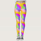 Roze blauwe gele bladerwolken vormen kleine patron leggings (Voorkant)