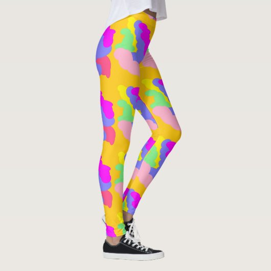 Roze blauwe gele bladerwolken vormen kleine patron leggings (Rechts)