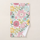 Roze Blauwe Gele Bloemen Modern Bloemendesign Badh Bad Handdoek (Handdoek)