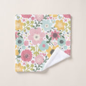Roze Blauwe Gele Bloemen Modern Bloemendesign Badh Bad Handdoek (Wasdoekje)