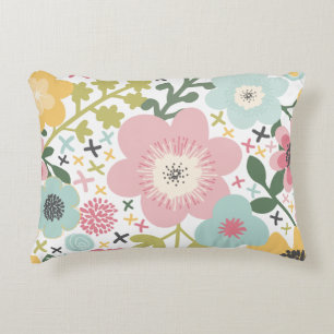 Roze Blauwe Gele Bloemen Modern Bloemmotief Accent Kussen