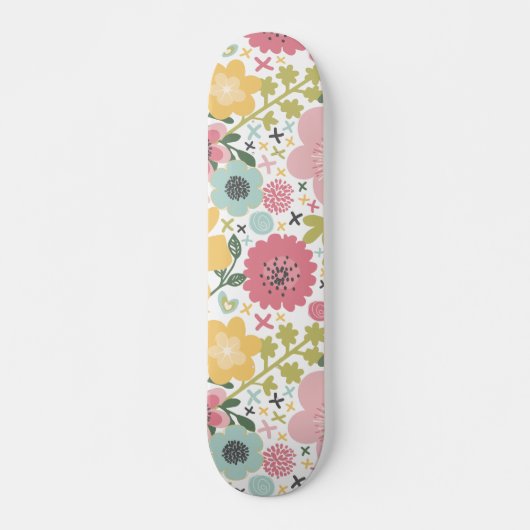 Roze blauwe gele bloemen Modern Floral Skateboard (Voorkant)
