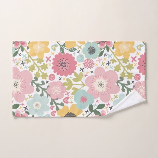 Roze Blauwe Gele Bloemen Moderne Bloemen Badhanddo Bad Handdoek (Handdoek)
